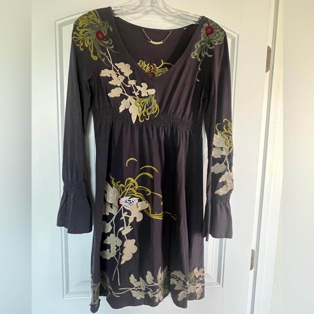 Floral Embroidered Dress - Black and Green